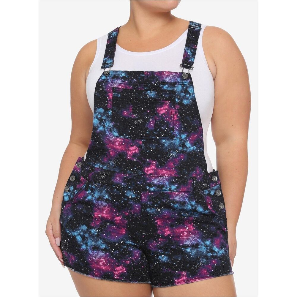 Hot Topic Denim Galaxy Shortalls Plus Size 2X $50